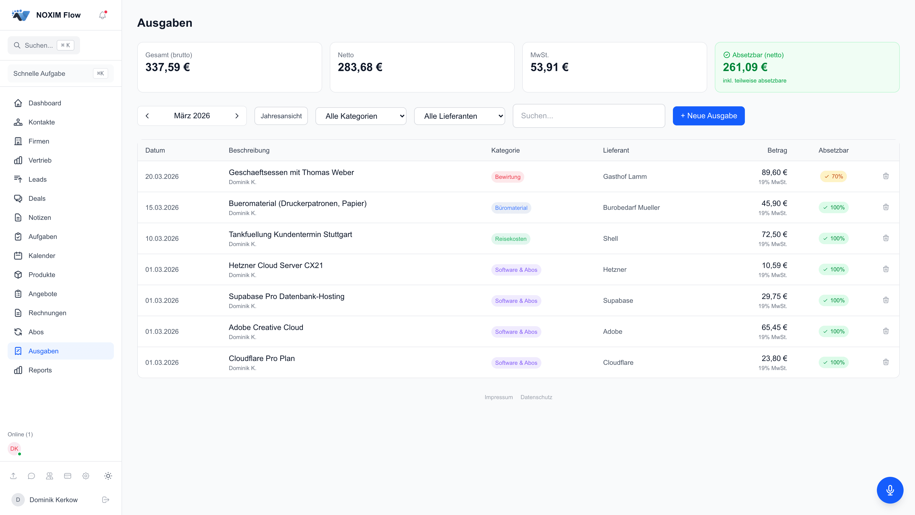 Bankkonto-Integration mit automatischem Matching in NOXIM Flow